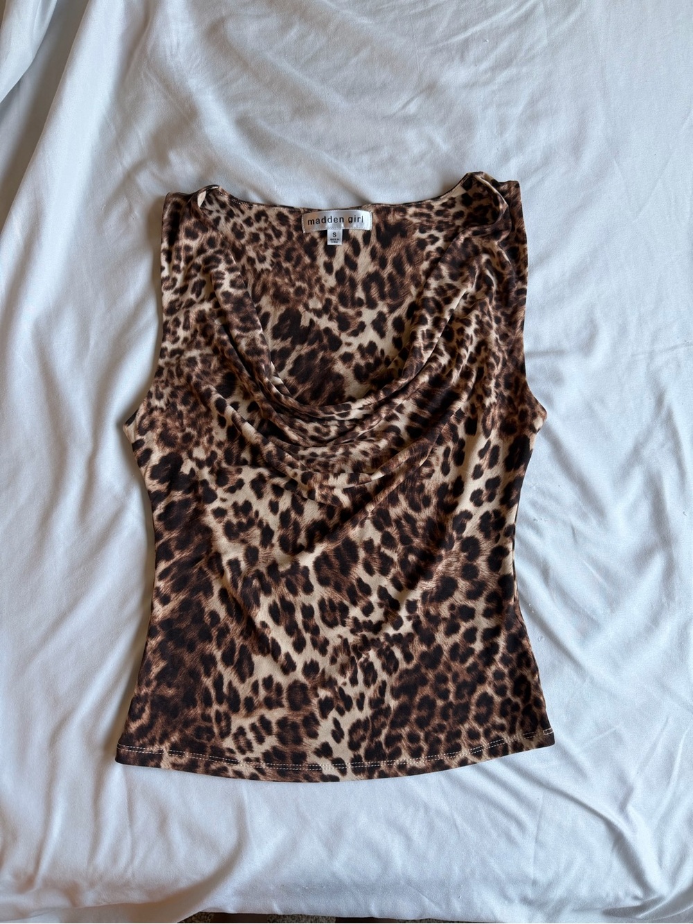 Madden Girl Brown Leopard Print Cowl Neck Camisole